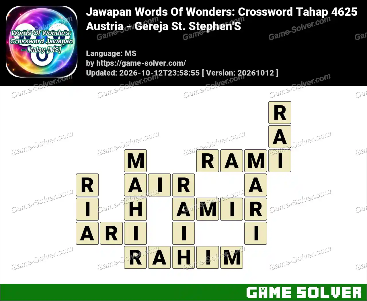 Jawapan Words Of Wonders: Crossword Tahap 4625 – Austria – Gereja St. Stephen’S